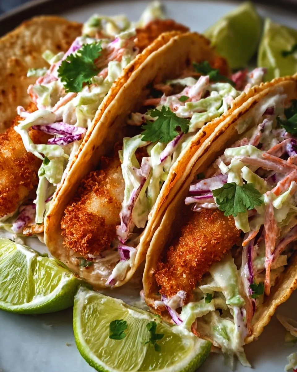 Crispy Fish Tacos with Cilantro Lime Slaw