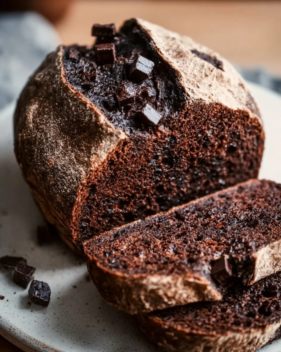 Doppeltes Schokoladen-Sauerteigbrot mit reichlich Schokolade und knuspriger Kruste