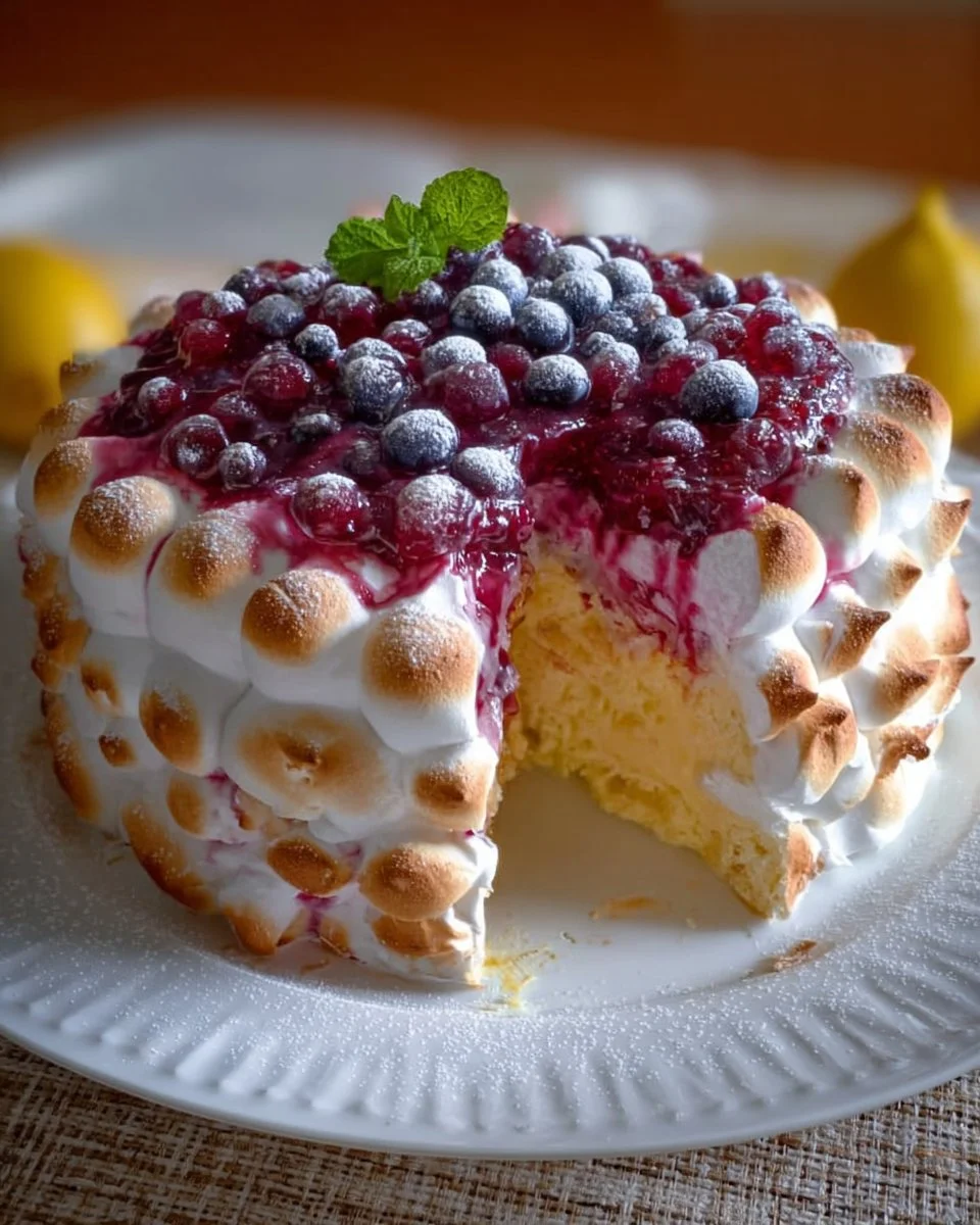 Blackcurrant Meringue Cake