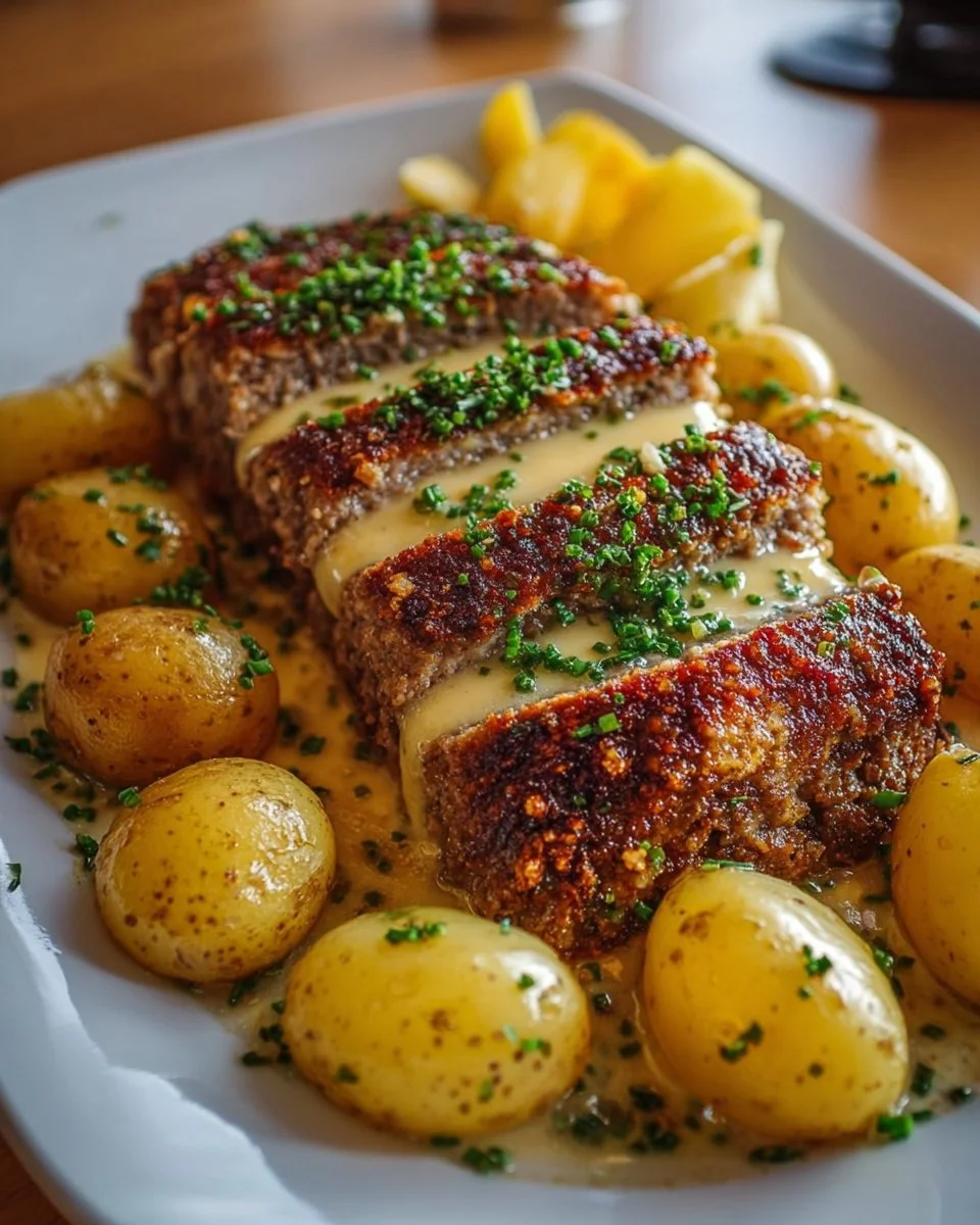 Hackbraten mit Kartoffeln in Sahne