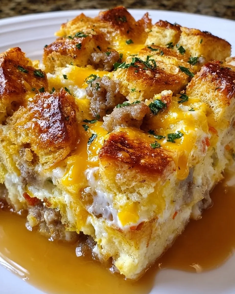 Overnight Croissant Breakfast Casserole Bake