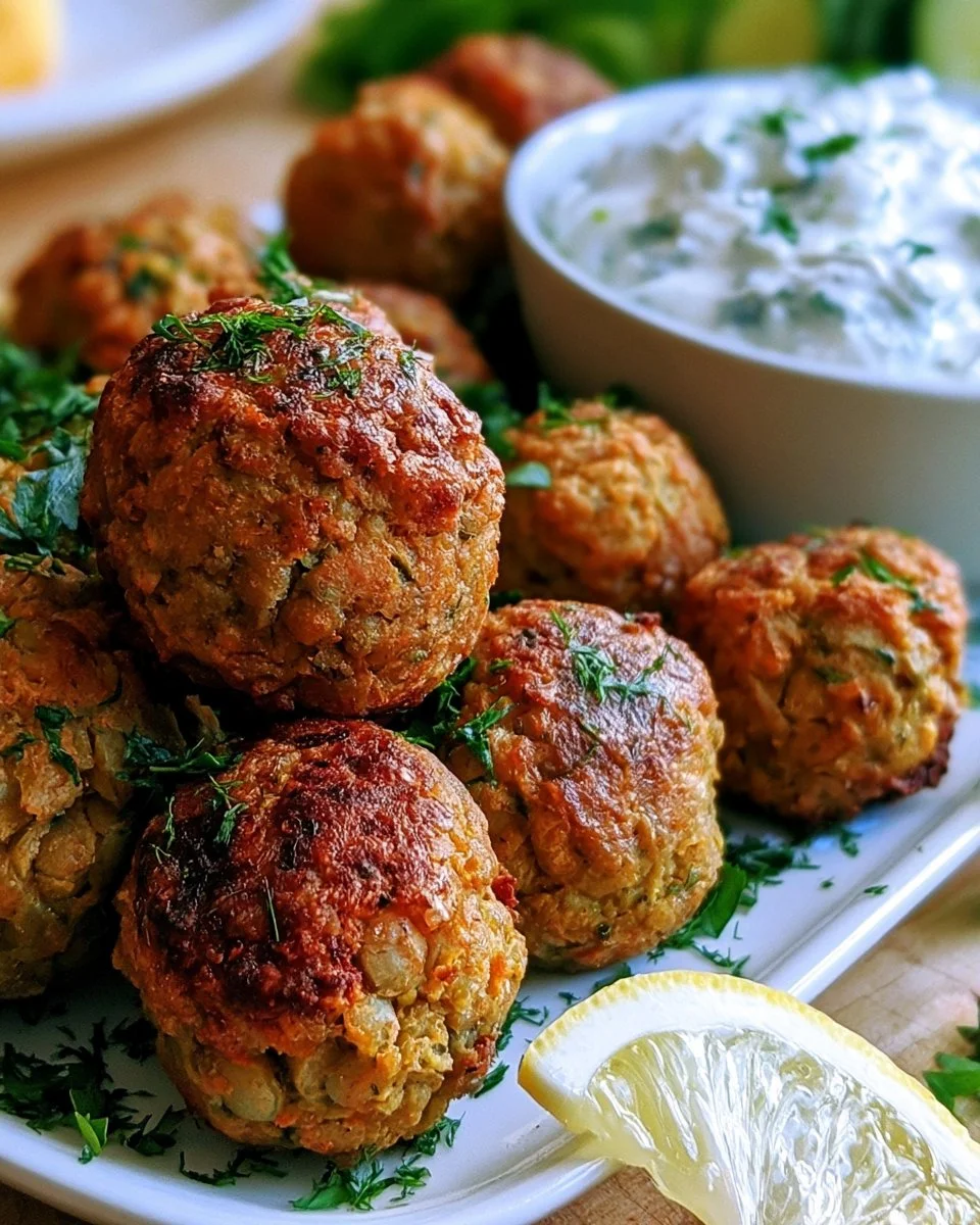 Fried Greek Lentil Meatballs with Tzatziki