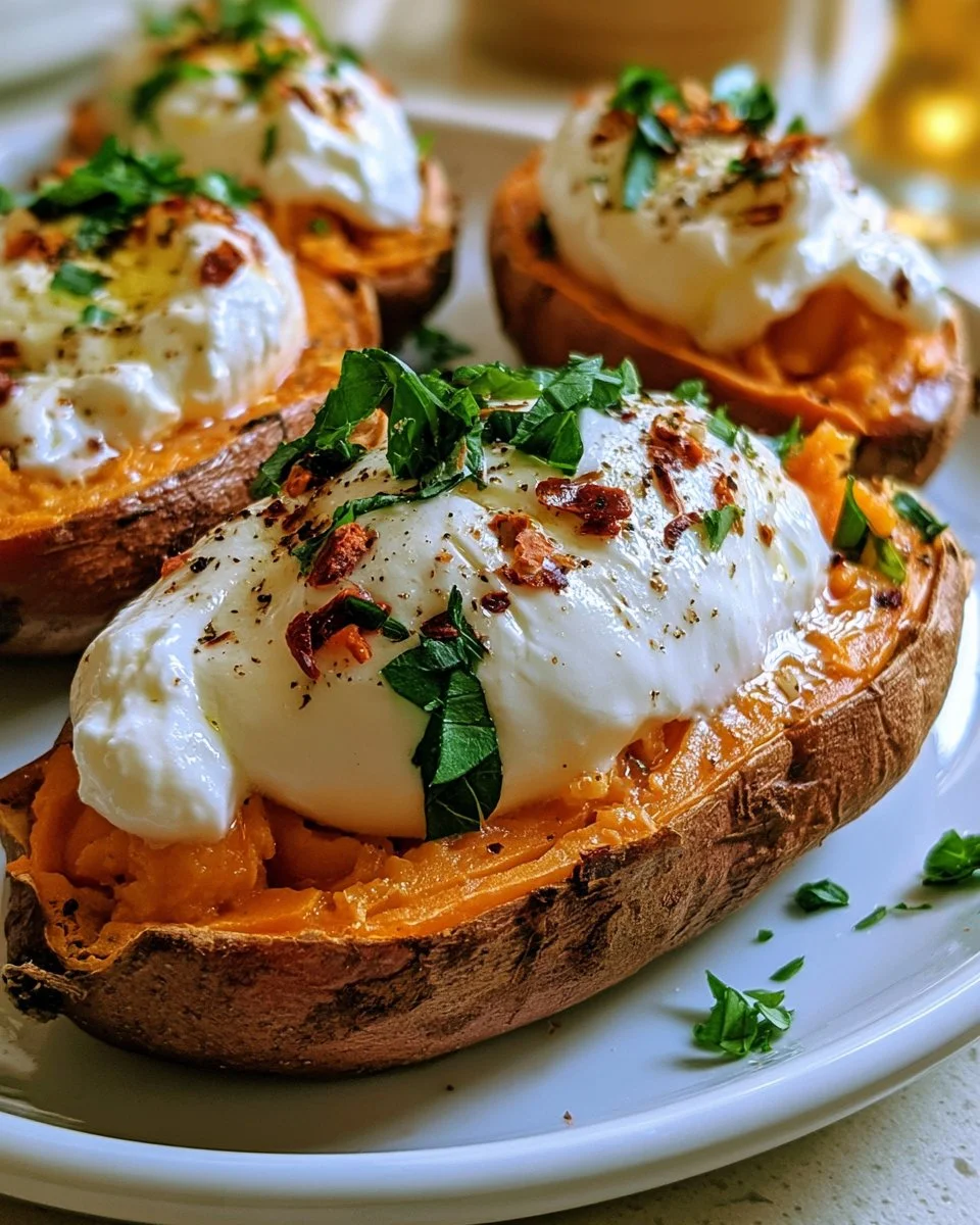 Gefüllte Süßkartoffel mit Burrata