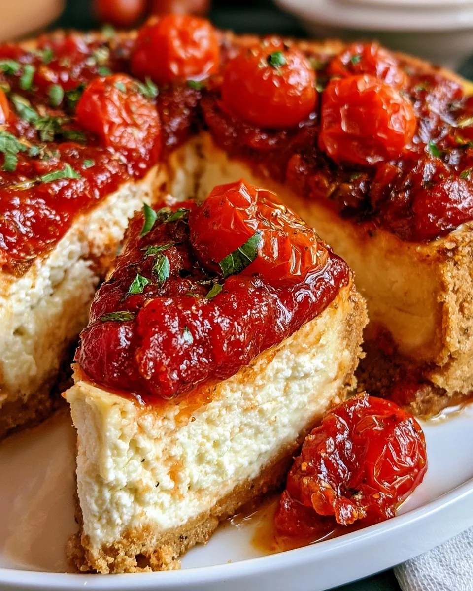 Herzhafter Käsekuchen mit gerösteter Tomatenmarmelade