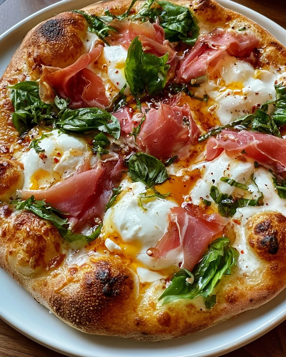 Prosciutto und Honig Burrata Pizza